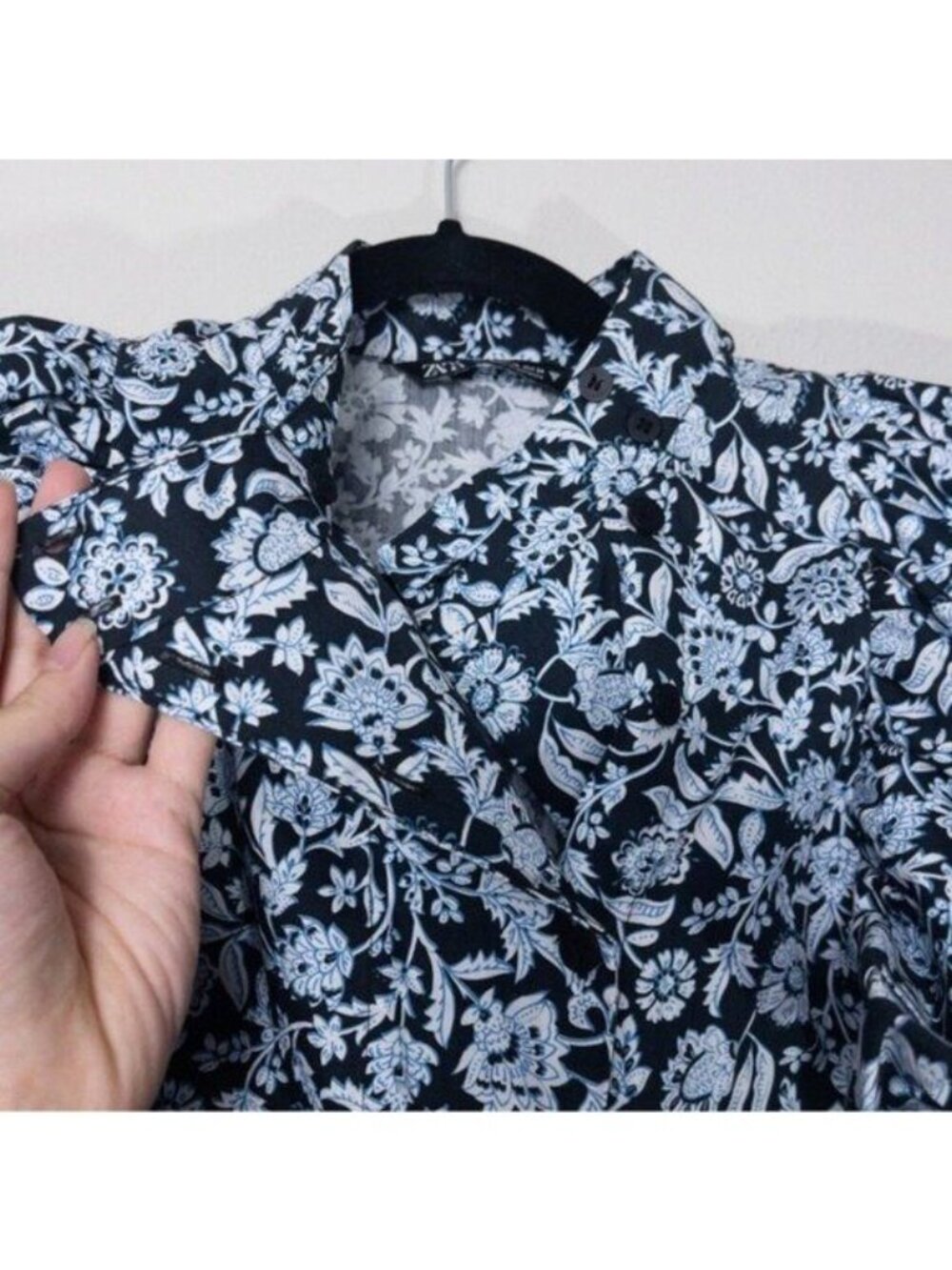 Zara Floral Poplin Ruffle Jumpsuit XS Blue Belted SS20 Blogger Fav TRF Cotton - Picture 5 of 15